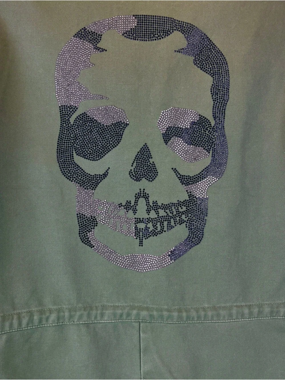 Zadig & Voltaire Vedam Bis Military Green Skull Cotton Utility Jacket Flaws Sz L - Picture 4 of 15